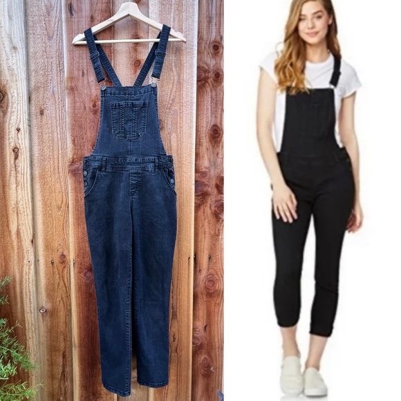 Vintage Black Wash Low Rise Skinny Cropped Overalls 🌿 - Picture 1 of 10